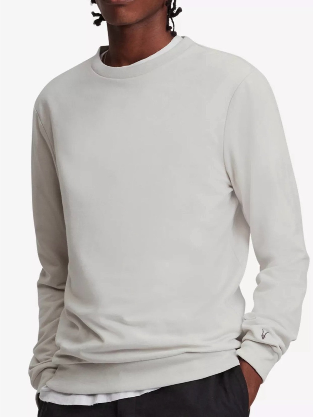 AllSaints Haste Ramskull Cotton Sweatshirt Mens Small Beige Gray Crewneck
